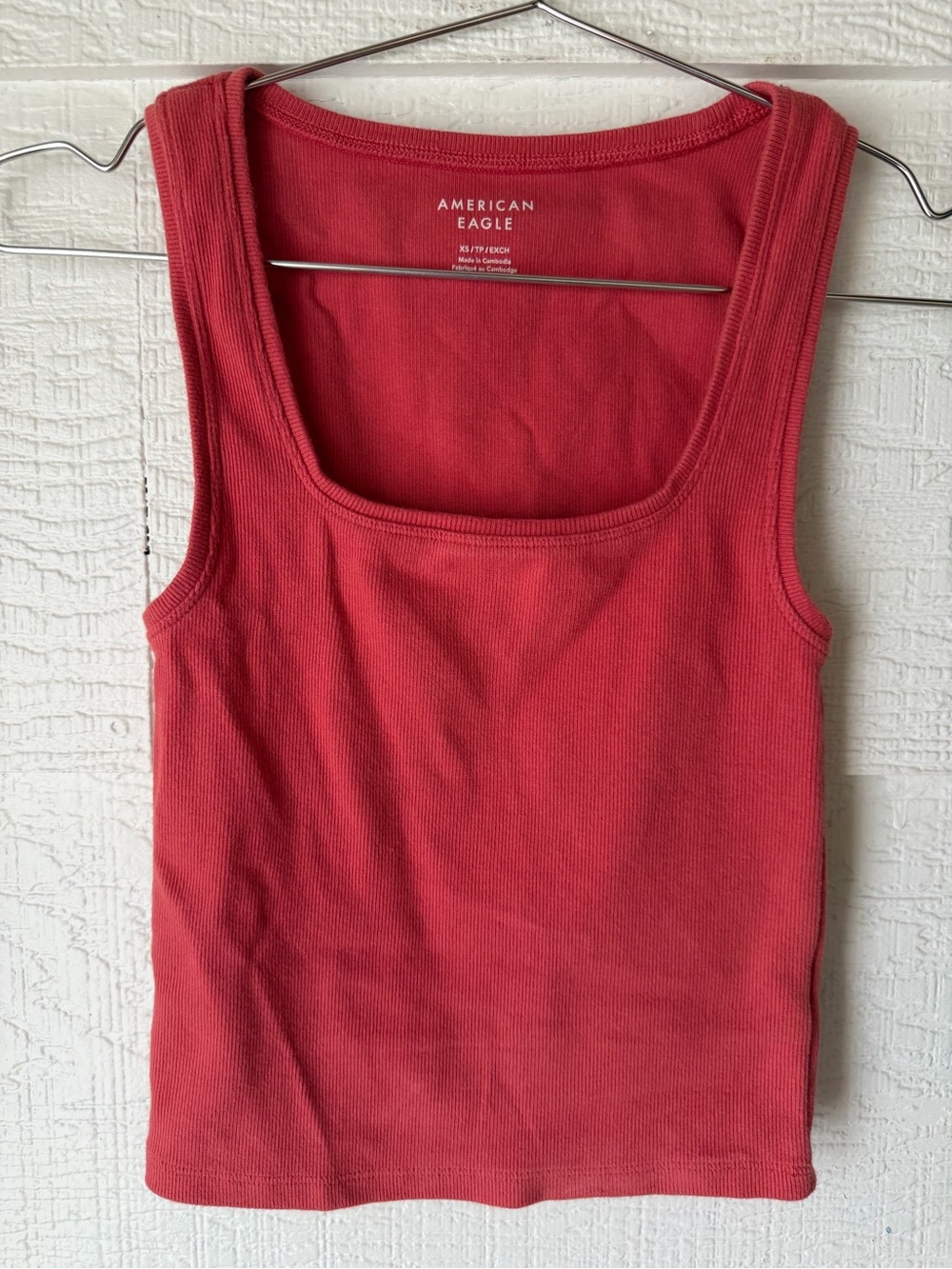American Eagle Ribbed Square Neck Tank Top Pink Sleeveless Fitted XS